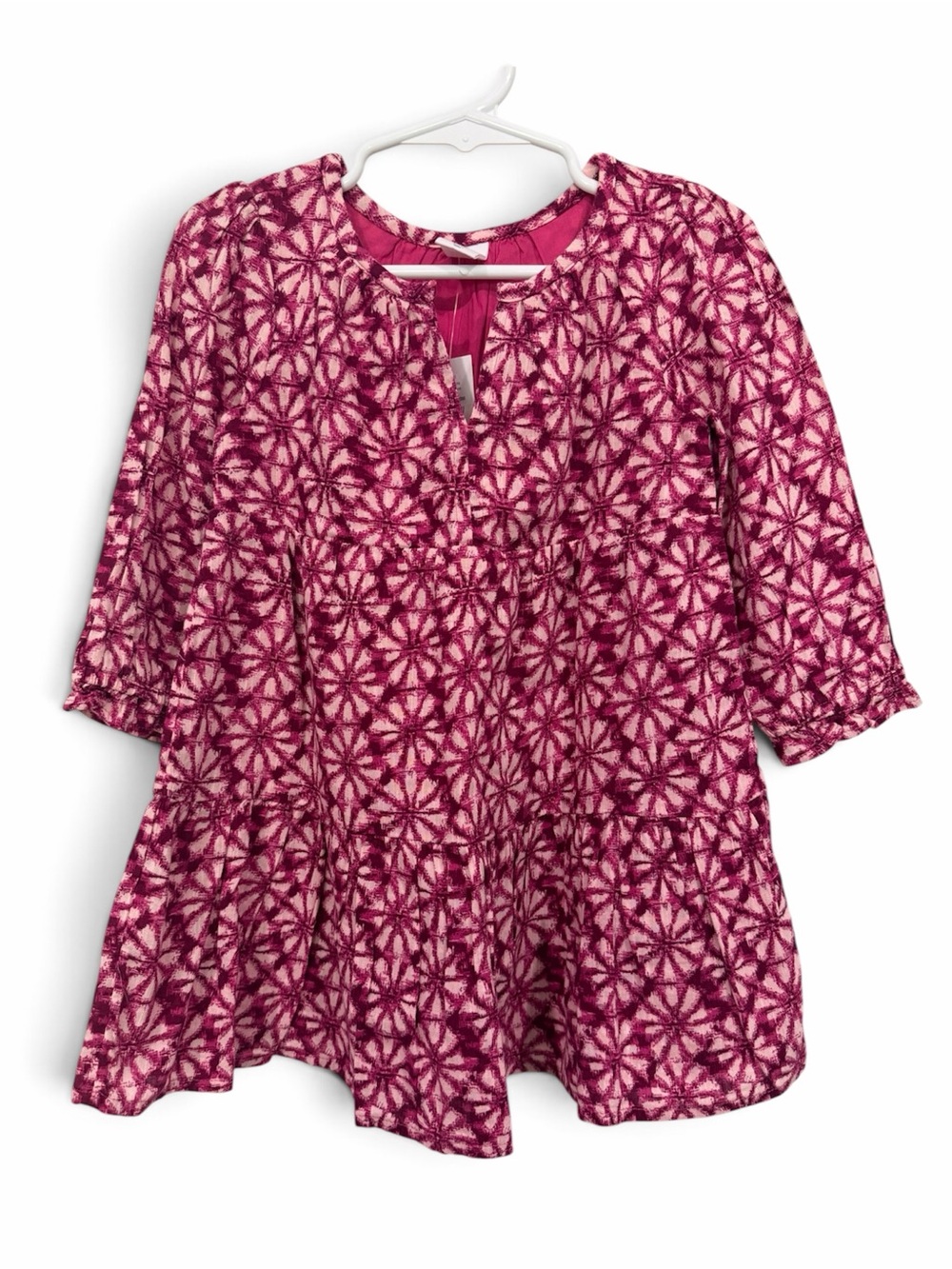Girls' Pink Patterned Tiered Dress